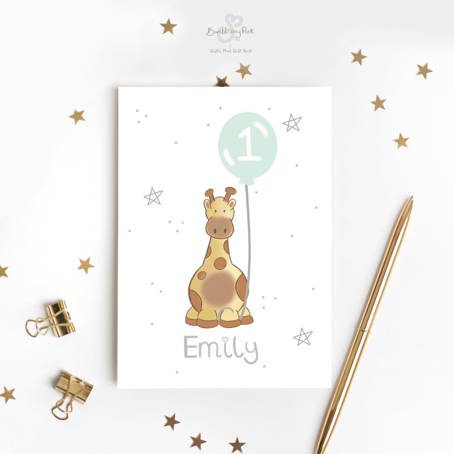 premium personalised girls giraffe birthday card with baby name for safari animal children's party for 1st 2nd 3rd 4th girls birthday