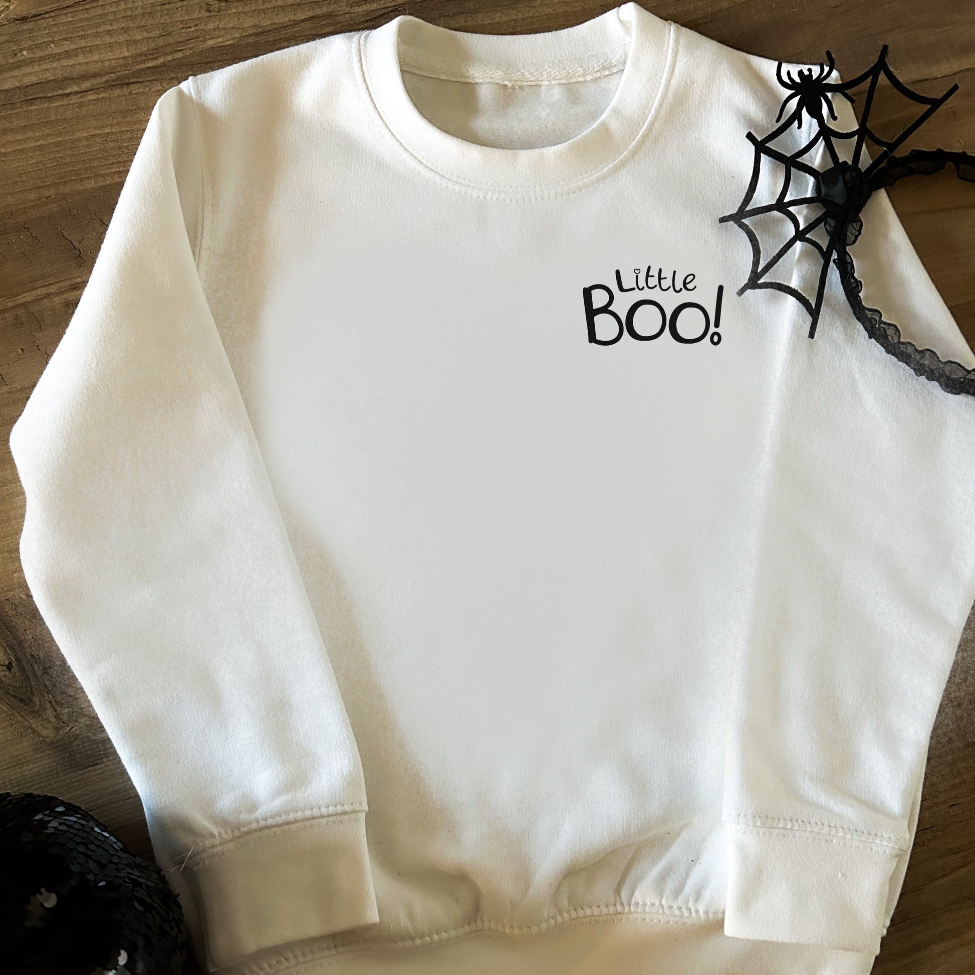 Boo__Halloween_Sweatshirt_Bumbleberry_Park with pumpkin decorations