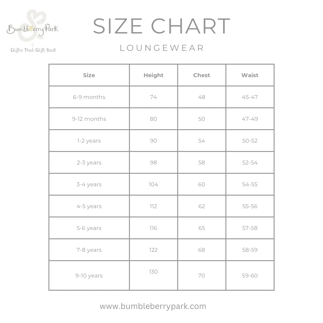 pyjama size chart