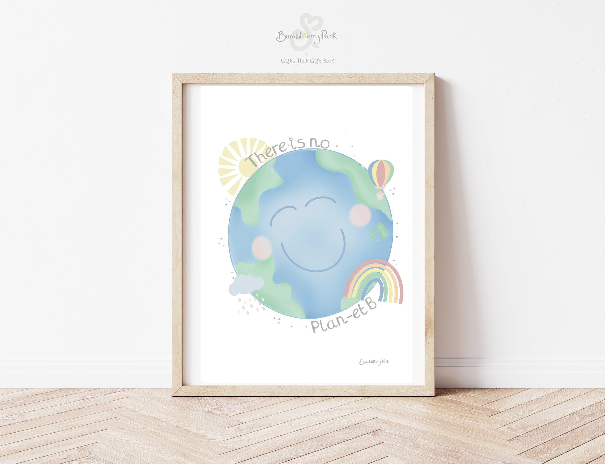 framed nursery print of earth illustration and quote "there is no planet b"