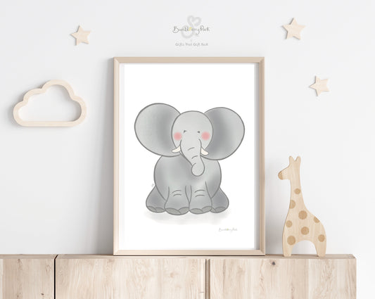 safari animal elephant nursery print  