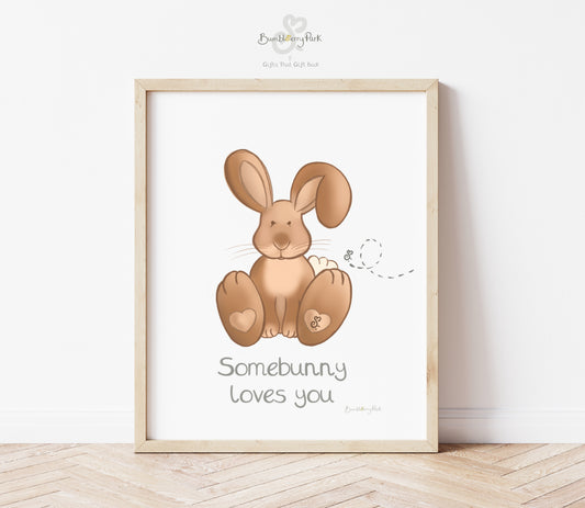 woodland bunny autumn and spring nursery art print for a seasonal baby's bedroom style