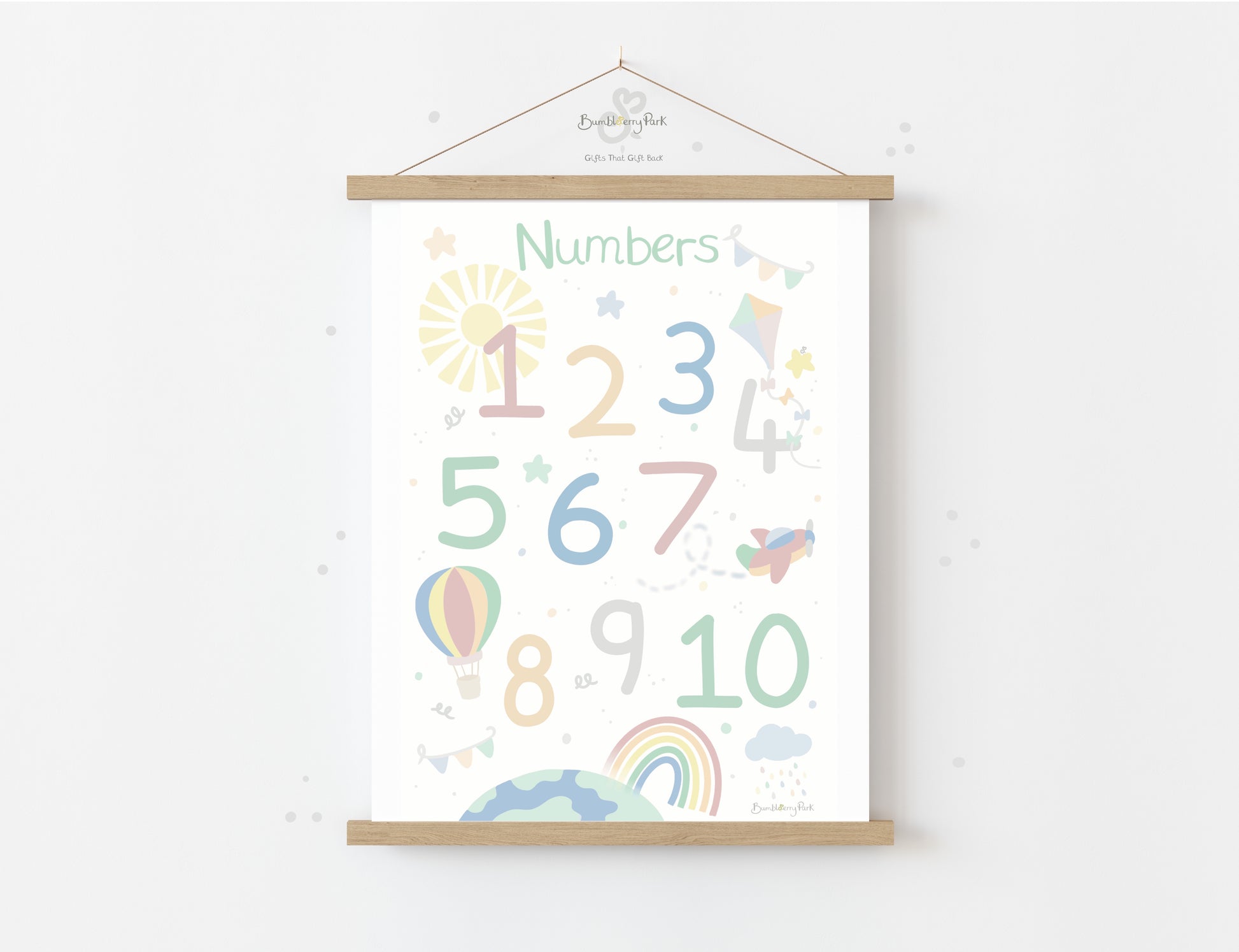 numbers 1-10 nursery poster in bright rainbow colours