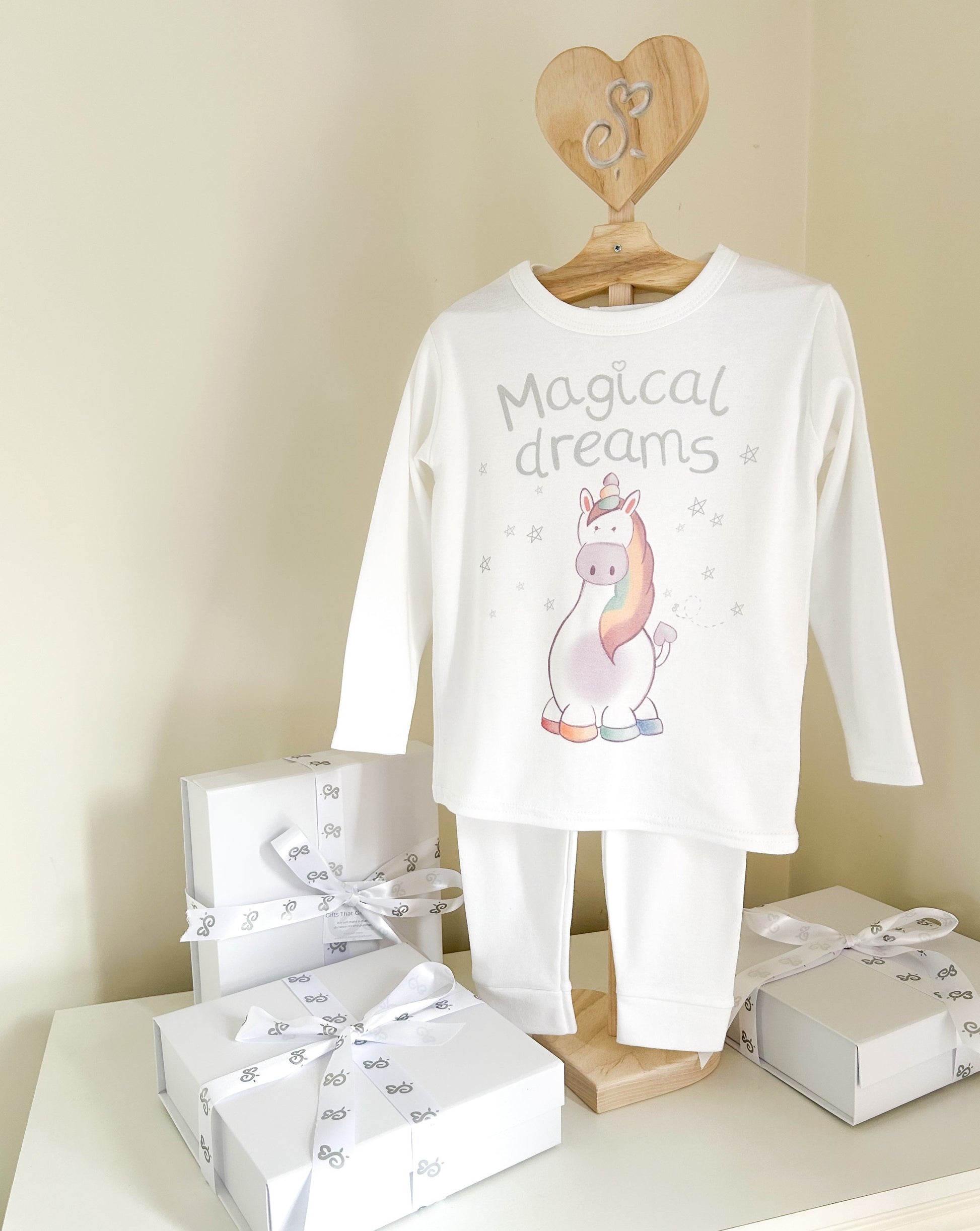 Magical dreams unicorn design children's loungewear pyjamas with luxury gift box wrapping