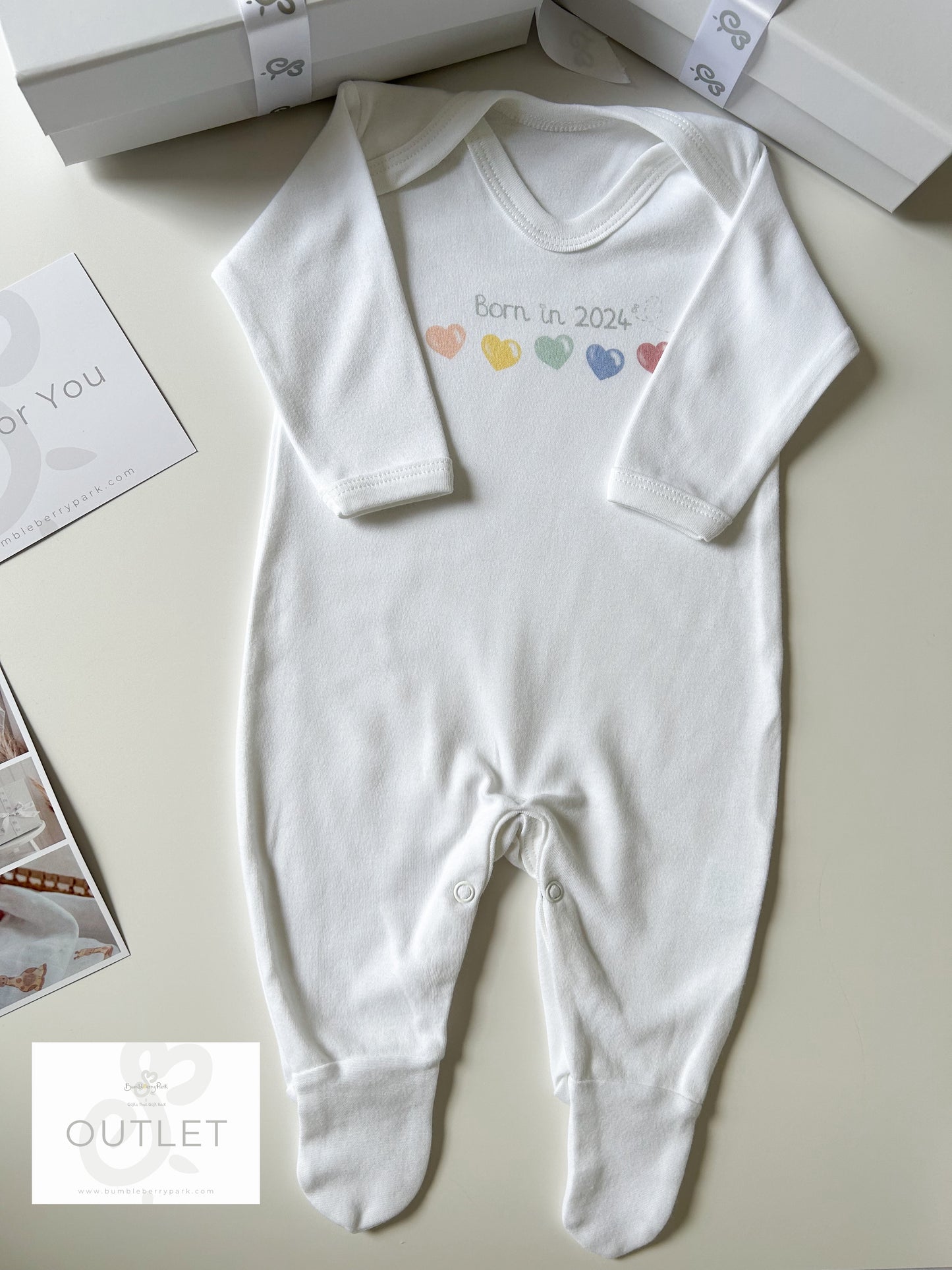 OUTLET Born in 2024 Love Hearts Sleepsuit - 0-3m