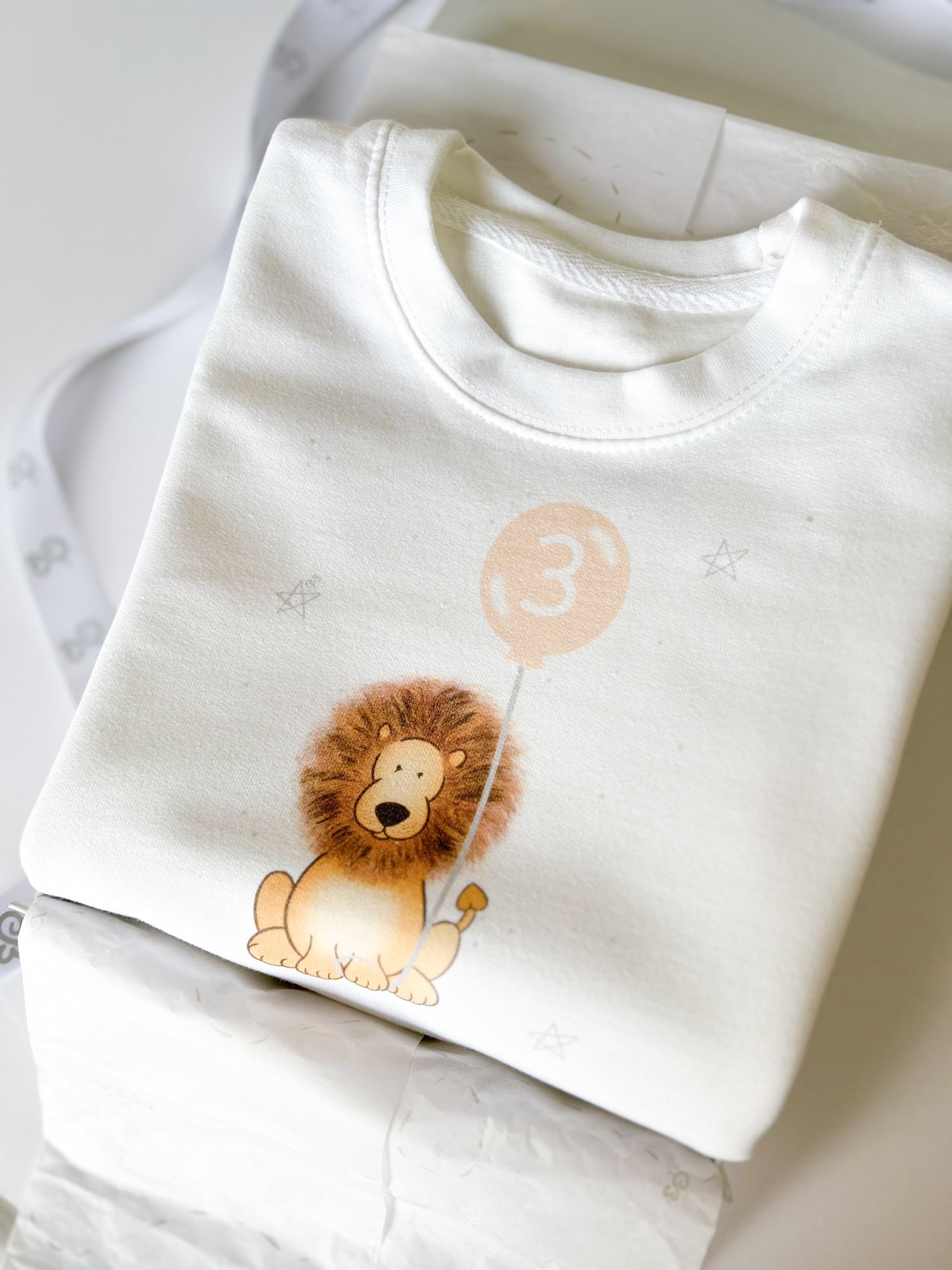 jungle safari theme lion 3rd birthday sweatshirt for boy girl birthday party in side a white gift box