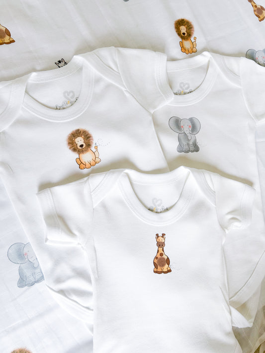 My First Year - Safari - Mixed Size 3 x Bodysuit Gift Set - Personalise me