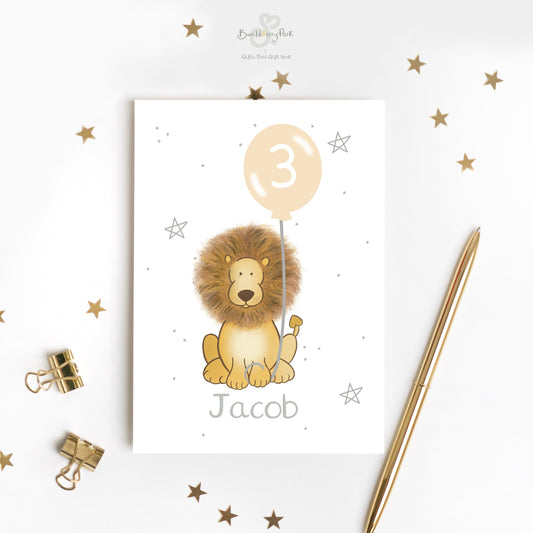 premium personalised boys lion birthday card for safari animal children's party for 1st 2nd 3rd 4th girls birthday