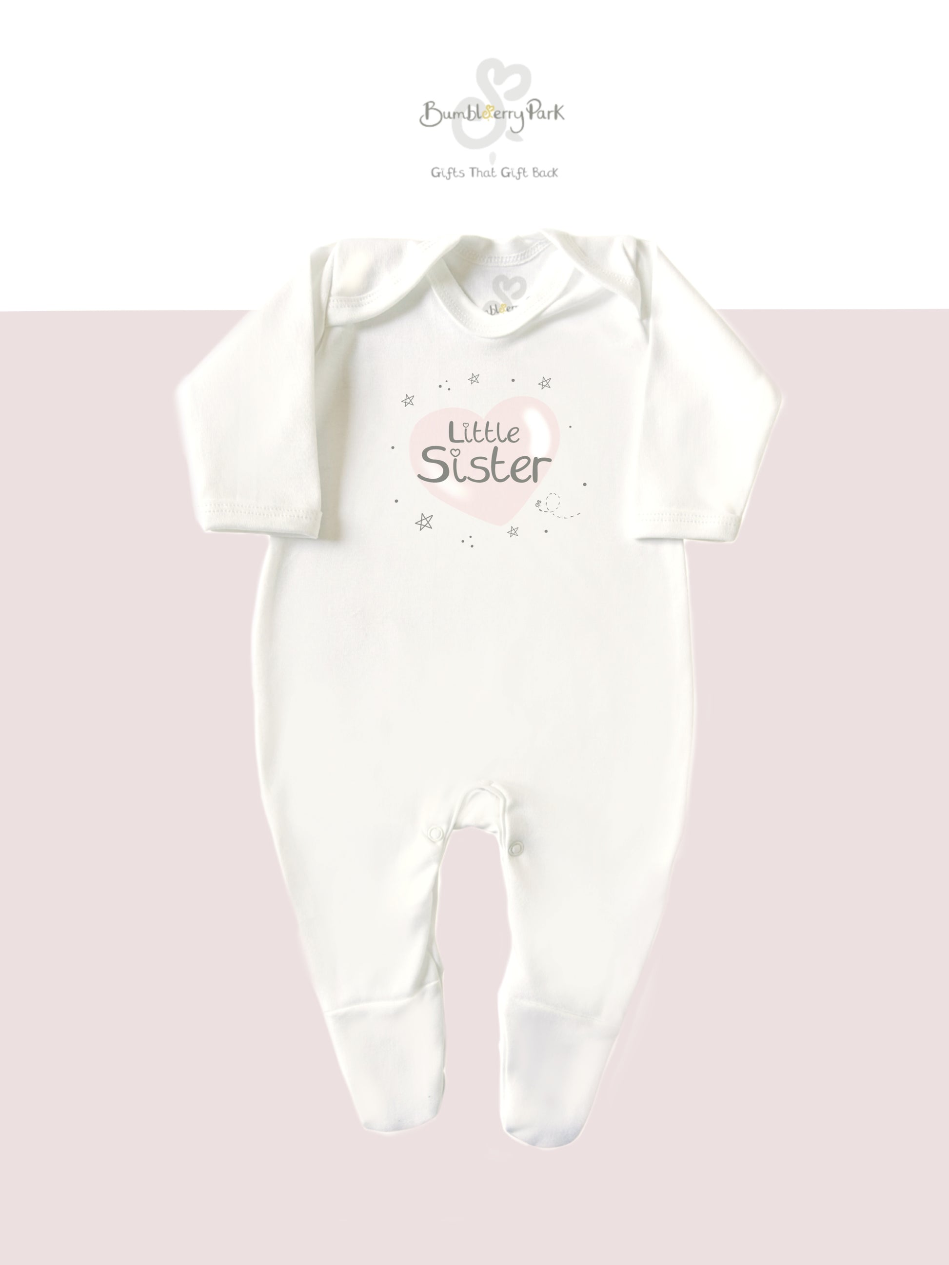 little sister pink heart design personalised babygrow