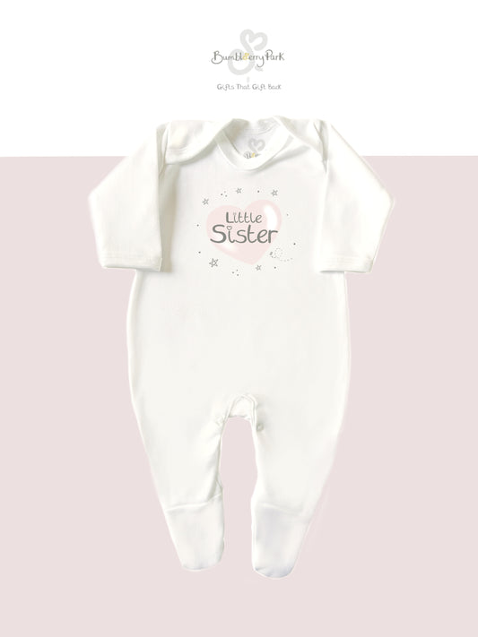 little sister pink heart design personalised babygrow