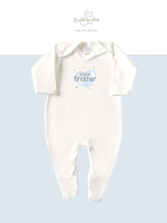 little brother personalised baby boy sleepsuit