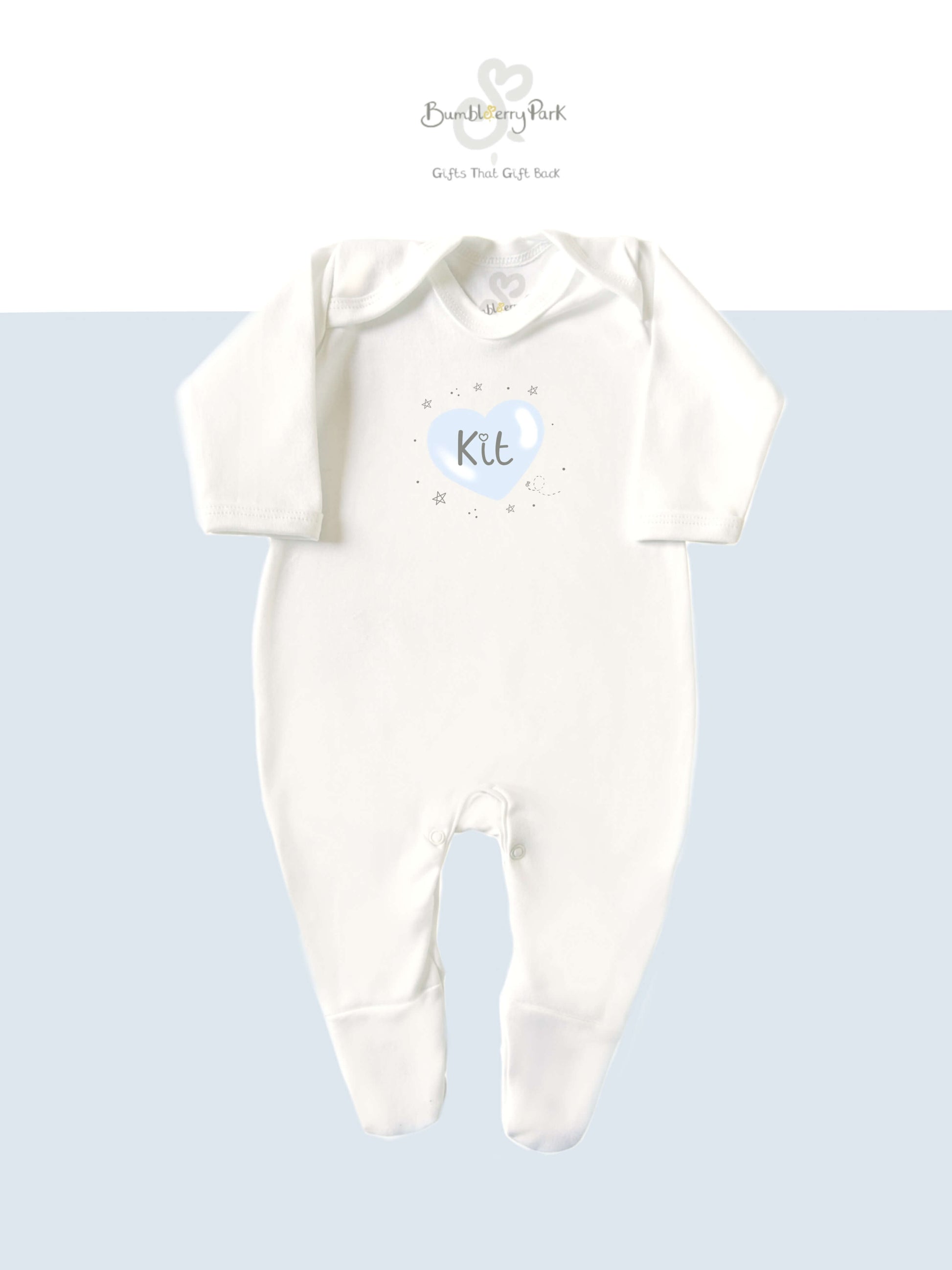 personalised baby name organic white sleepsuit