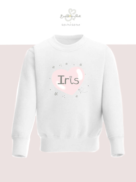 personalised girls name pink heart print sweatshirt