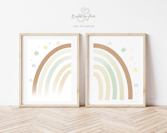 set of 2 scandi rainbow prints in neutral colours