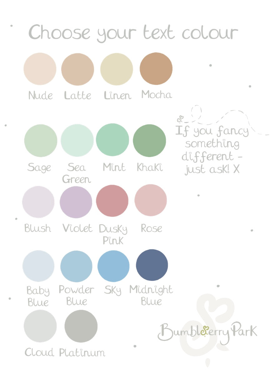 colour chart to select colourway for personalised nursery print