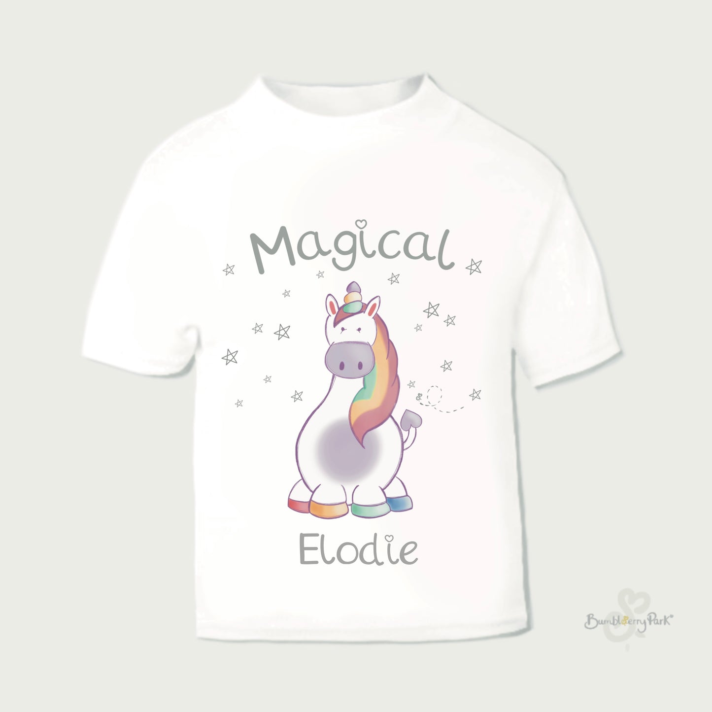 personalised girl's unicorn t-shirt with magical stars