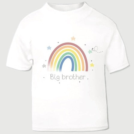 personalised children's rainbow t-shirt with 'big brother' quote