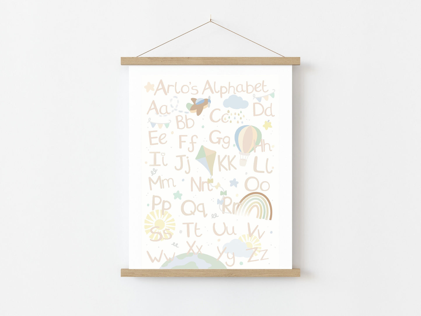 personalised alphabet print with name and travel theme