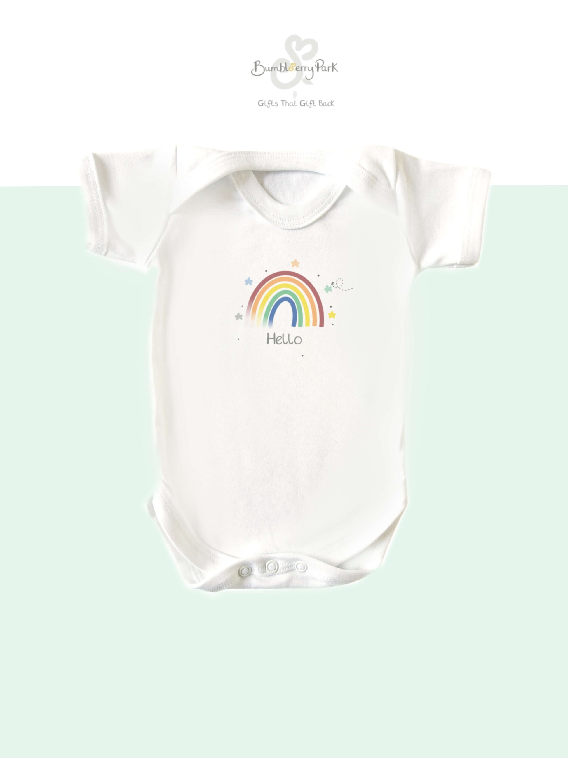 Rainbow print personalised baby bodysuit