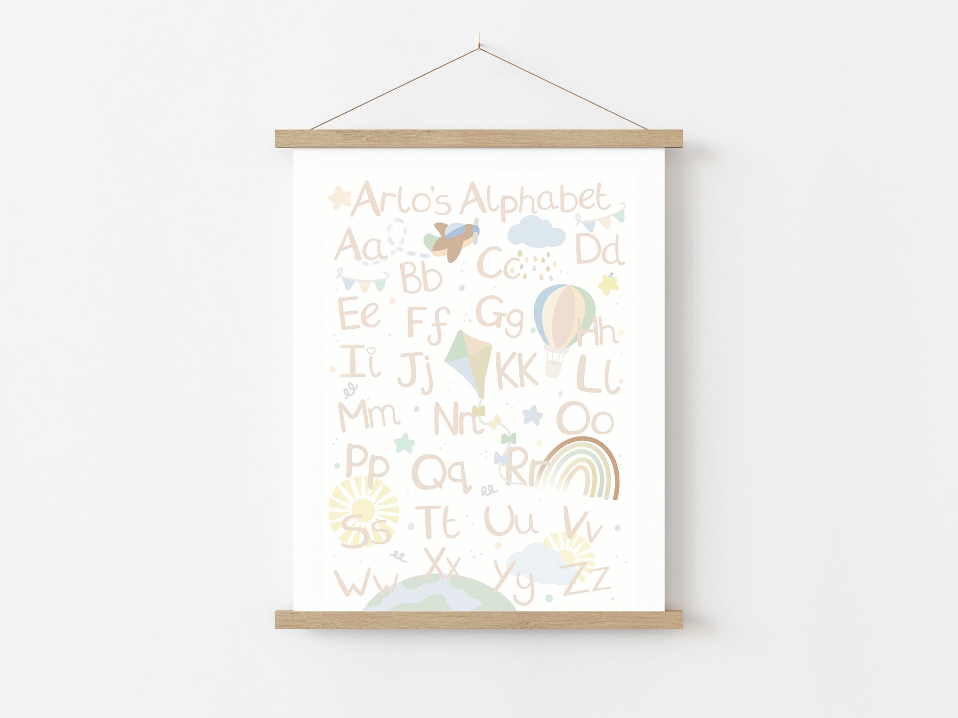 personalised alphabet print in neutral colours